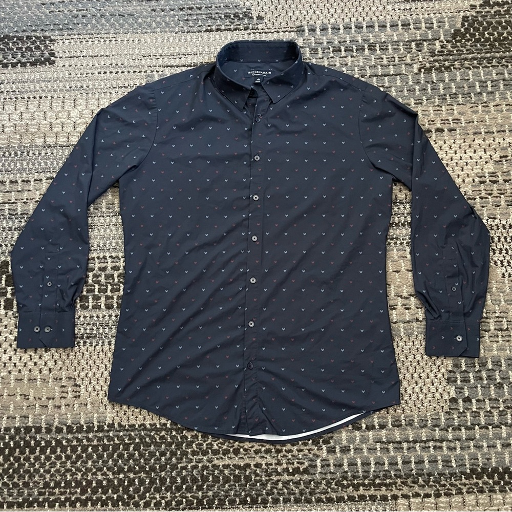 Men’s Mizzen and Main Lightweight Leeward Trim Fit Navy Dress Shirt, Size Large